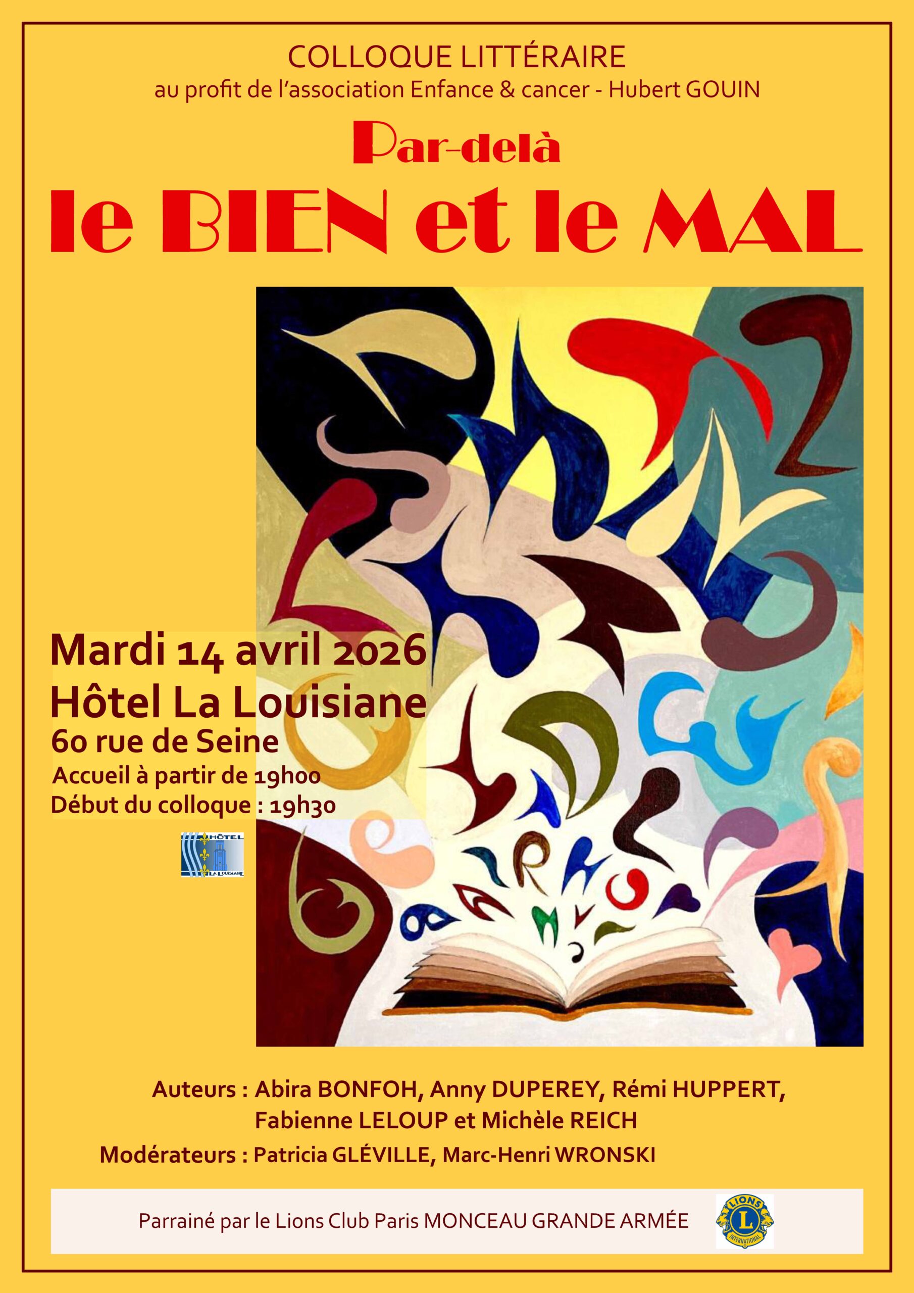 COLLOQUE LITTÉRAIRE au profit de l’association Enfance & cancer ‐ Hubert GOUIN